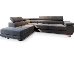 HOEKBANK SELVA Grijs Veloursstof met slaapfunctie