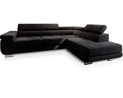 HOEKBANK SELVA Zwart Veloursstof met slaapfunctie