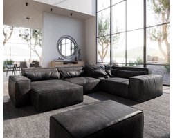 Hoekbank Sirpio kunstleer vintage antraciet 300x210 cm variabele rugleuning met kurk