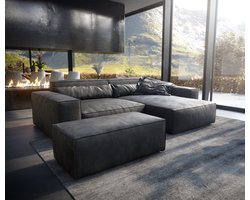 Hoekbank Sirpio XL 270x170 cm kunstleer vintage antraciet variabele rugleuning met kruk