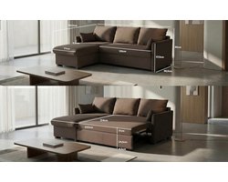 Hoekbank Slaapbank 221 x 160,5 x 88 cm - Milano 3-in-1 Uitklapbare Slaapbank met Opbergruimte en Reversible Chaise Longue - 4-Zits L-vorm Bank - Waterafstotend Polyester - Modern Design Bruin - HomebyNicole
