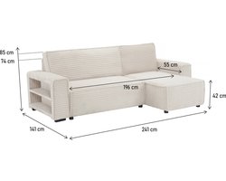 Hoekbank slaapbank meubel bank opbergruimte links rechts ribfluweel velours "Opera" - 3 zits - Beige - lichtbruin