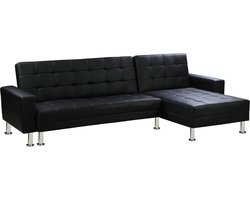 Hoekbank slaapbank meubel links of rechts bank "Theo" - 258 x 82/147 x 82 cm - 4 zits - Zwart