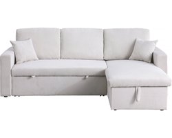 Hoekbank slaapbank meubel opbergruimte velours ribfluweel bank "Alain" - 3 zits - Beige - lichtbruin