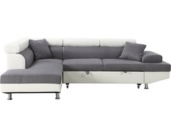 Hoekbank slaapbank meubel "Sophia luxe" - 265 x 190,5 x 80/91 cm - Wit / Grijs - 5 zits - Hoek aan linkerkant