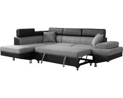 Hoekbank slaapbank meubel "Sophia luxe" - 265 x 190,5 x 80/91 cm - Zwart / Grijs - 5 zits - Hoek aan linkerkant