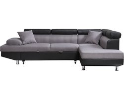 Hoekbank slaapbank meubel "Sophia luxe" - 265 x 190,5 x 80/91 cm - Zwart / Grijs - 5 zits - Hoek aan rechterkant