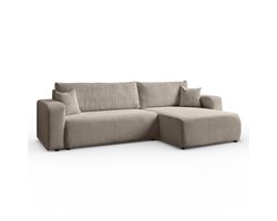 Hoekbank Sofia L-vormige, 277 x 143 cm met Slaapfunctie en Opbergbak, Bank, Corduroy, Slaapbank, Universele Bank, Beige