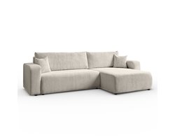 Hoekbank Sofia L-vormige, 277 x 143 cm met Slaapfunctie en Opbergbak, Bank, Corduroy, Slaapbank, Universele Bank, Beige