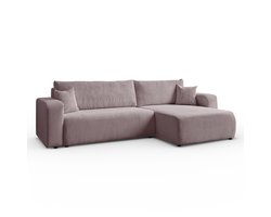 Hoekbank Sofia L-vormige, 277 x 143 cm met Slaapfunctie en Opbergbak, Bank, Corduroy, Slaapbank, Universele Bank, Poederroze