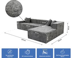 Hoekbank "Tessaro" met structuurstof - 4 zits - Grijs
