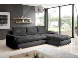 Hoekbank Tokio Zwart - Hoeksalon Met opbergruimte en Bedfunctie - Hoekzetels zetelsenbedden - Universele lounge links of rechts