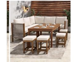 Hoekbank Tuinset 8 Personen 257x197x83 cm Acaciahout Luxe Lounge & Eettafel Set met Hoekbank en Tafel 120x61 cm Weerbestendig Naturel – Urbanhome