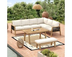 Hoekbank Tuinset 8 Personen 257x197x83 cm Acaciahout Luxe Lounge & Eettafel Set met Hoekbank en Tafel 120x61 cm Weerbestendig Naturel – Urbanhome
