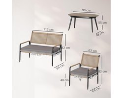Hoekbank Tuinset Bellavero Madison & Monroe – 3-delige L-vormige Polyrotan Loungeset met Tafel en Kussens – Weerbestendig, UV-bestendig, Modern Design voor Balkon, Terras en Tuin – Grijs – Afmeting...