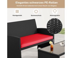 Hoekbank tuinset Bellavero Madison & Monroe - L-vormige loungeset van polyrotan met tafel en kussens, modern design, zwart, voor balkon, terras en tuin – Afmetingen op aanvraag – Bellavero