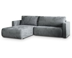 HOEKBANK TURIN Grijs Veloursstof met slaapfunctie