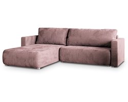 HOEKBANK TURIN Lila Veloursstof met slaapfunctie