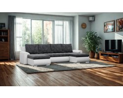 Hoekbank U FORESTA LL --- 300cm x 160cm---3 x opbergruimte----eco-leer + structuurstof--hoeksalon met opbergruimte en slaapfunctie--
