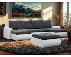 Hoekbank U FORESTA LL --- 300cm x 160cm + Grote POEF---70cmx88cm----Hoekbank U FORESTA LL 3 x opbergruimte----eco-leer + structuurstof--hoeksalon met opbergruimte en slaapfunctie----