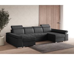 Hoekbank U met slaapfunctie, verstelbare hoofdsteunen & opbergruimte – Grote woonlandschap bank met opbergruimte - Hoekbank Luka U - Donkergrijs (Twist 23)