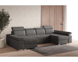 Hoekbank U met slaapfunctie, verstelbare hoofdsteunen & opbergruimte – Grote woonlandschap bank met opbergruimte - Hoekbank Luka U - Grijs (Twist 20)