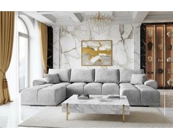 Hoekbank U-vorm met Slaapfunctie en Opbergruimte – Luxe Fluwelen U-Slaapbank 365x189 cm – Moderne Uitschuifbare Slaapbank met Bedlade en Kussens – Comfortabele Familiebank – Lichtgrijs – Novihome