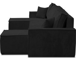 Hoekbank U-vorm met slaapfunctie en opbergruimte – Luxe U-hoekbank met bedlade & corduroy bekleding – Moderne slaapbank 4-zits 312 cm breed – Comfortabele bank zwart – Novihome