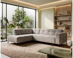 Hoekbank Viano Links stof Bella 55 Taupe Grijs gemêleerd - 255x200x84 cm - modern