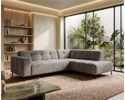 Hoekbank Viano rechts stof Bella 15 Donkergrijs gemêleerd - 255x200x84 cm - modern