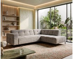 Hoekbank Viano rechts stof Bella 55 Taupe Grijs gemêleerd - 255x200x84 cm - modern