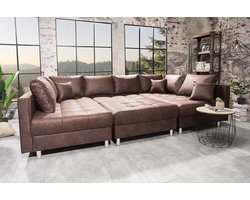 Hoekbank wooneiland Zenith Vintage bruin - Hoeksalon met poef hocker - U vorm zitbank - zetelsenbedden