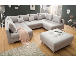 Hoekbank Zenith wooneiland Beige - Hoeksalon met poef hocker U vorm - betaalbare zitbank en sofas