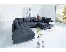 Hoekbank Zenith wooneiland donkergrijs - Hoeksalon U vorm met Poef hocker