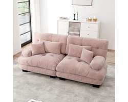 Hoekbank - Zitbank 2 zits - Bank - Voor Woonkamer - Met Kussens en Armleuningen - Met 2 Lendenkussens - 2 Sierkussens - Zeer comfortabel - Ergonomie - 220x81x77 cm - Roze