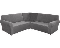 Hoekbankhoes L-vorm 3-delige Set - Zacht Fluweel Stretch Bankovertrek voor 5-zits of 7-zits Hoekbank - Meubelbeschermer Grijs