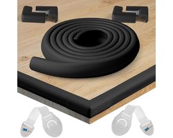Hoekbeschermers voor Kinderen | 2m Rubberen Bumper + 4 Hoekstukken + Ladesloten | Veiligheidsset Meubels Baby, Tafels, Randen, Muren | Actief Schuim [Zwart]