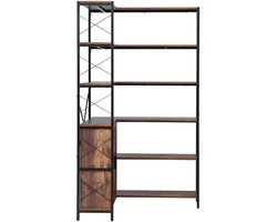 Hoekboekenkast met 6 Niveaus En Opbergdeuren, Hoge L-Vormige Organizer met metalen Frame En Verstelbare Planken, Omkeerbare Displaykast voor Thuis En Op Kantoor