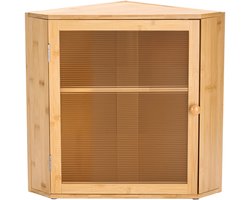 Hoekbroodtrommel voor aanrecht, dubbellaagse bamboe broodtrommel met grote capaciteit, houten broodtrommel in boerderijstijl voor zelfgebakken brood met golvende acryldeur, natuurlijke afwerking