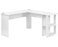 Hoekbureau 140 cm computerbureau, L-vormig hoekbureau met 2 legplanken, H75/B140/L140 cm wit