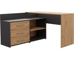 Hoekbureau antraciet eiken kleur met lades