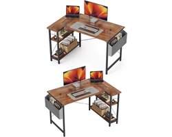 hoekbureau -Bureau in L-vorm - 100 x 70 cm Gaming Tafel met 2 Opbergrekken-Omkeerbare Hoekbureau Computertafel-Bruin