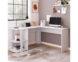 Hoekbureau – Computerbureau – L-vormig Bureau – Bureautafel – Werkplek – Wit – 140x140 cm – Met 2 Planken – Hoogte 75 cm – Uit Hout
