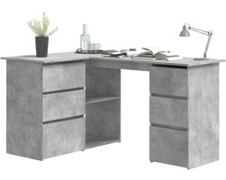 Hoekbureau - Computerbureau Werkstation - Studeren en Werken - Veel Opbergruimte - 145x100x76 cm - Beton Grijs