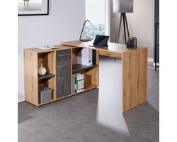Hoekbureau DIEGO met plank - Wotan eiken/beton