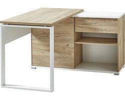Hoekbureau Kreta Eiken - Wit - 120x117cm - Hoekbureau - Met opbergruimte - Hoogte 75 cm - Met lades