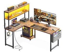 Hoekbureau L-bureau met RGB-verlichting en stopcontacten - 135 x 100 cm