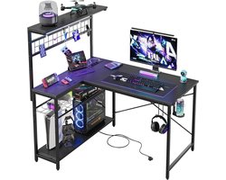 Hoekbureau – L-vormig Bureau – Computertafel – Werkplekmeubel – Gamersbureau – Paars – Met RGB Led-verlichting – Inclusief Oplaadpunten en Opbergruimte