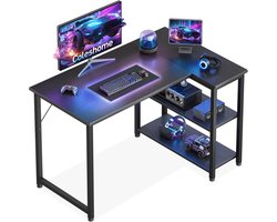 Hoekbureau L-vormig - Computerbureau met Opbergrekken en Haken - Omkeerbaar Bureau - Ruimtebesparend Thuiskantoor Bureau - Gaming Bureau - 100 x 70 x 75,7 cm - Zwart
