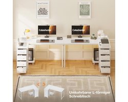 Hoekbureau L-vormig met 4 lades, Omkeerbaar computermeubel voor kantoor of slaapkamer